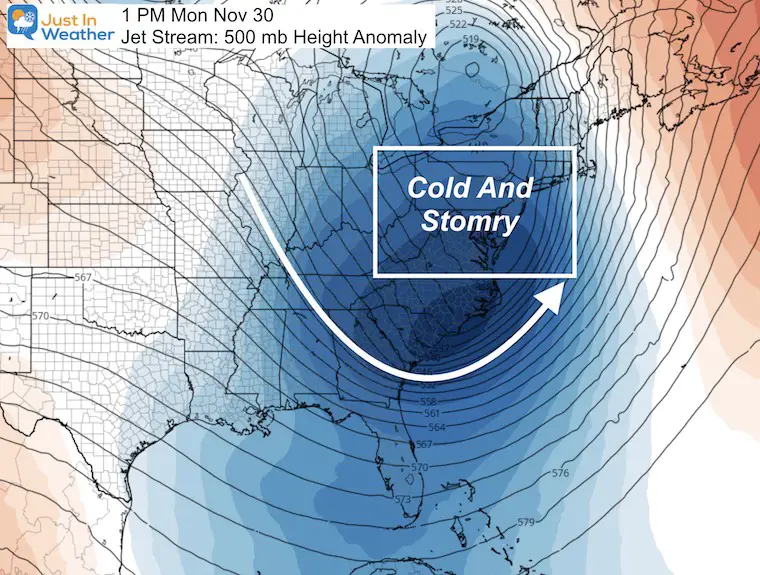 November 24 weather jet stream storm Monday