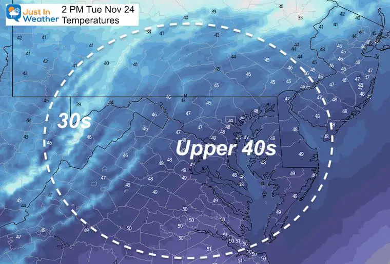 November 24 weather temperatures Tuesday afternoon