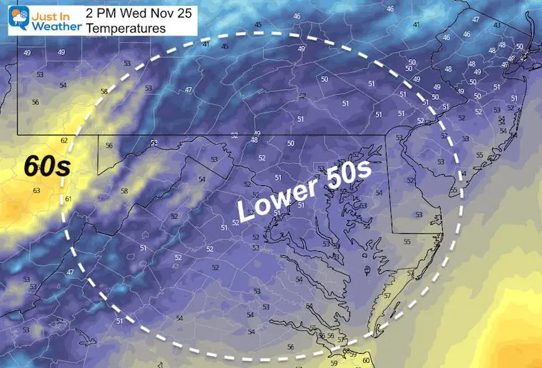 November 24 weather temperatures Wednesday afternoon