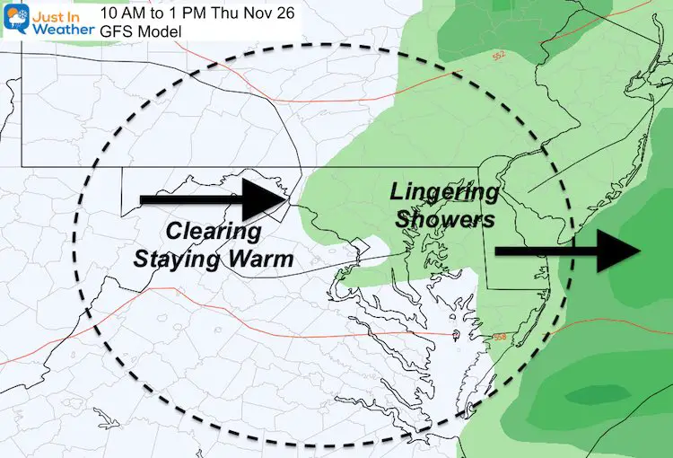 November 25 weather rain Thanksgiving 1 PM