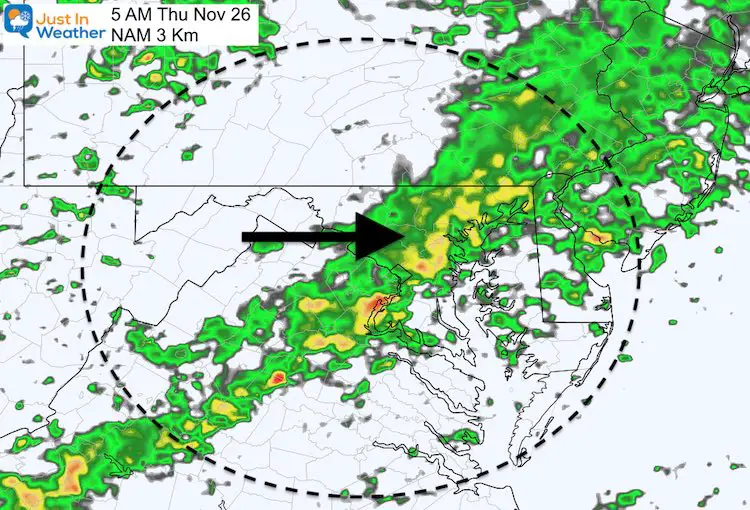 November 25 weather rain Thanksgiving morning