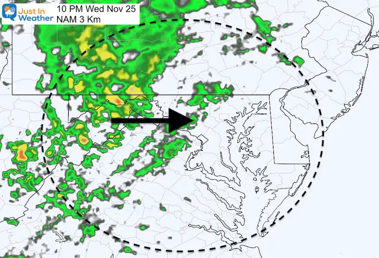 November 25 weather rain Wednesday evening