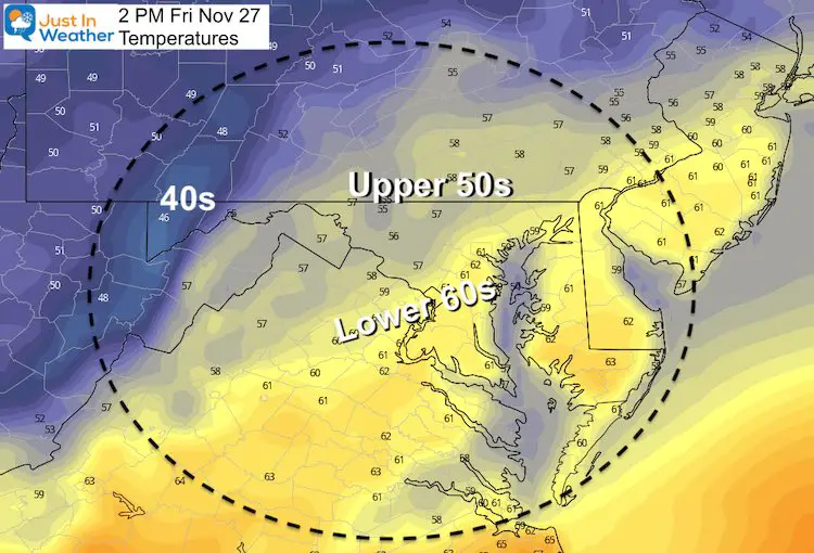 November 25 weather temperatures Friday afternoon