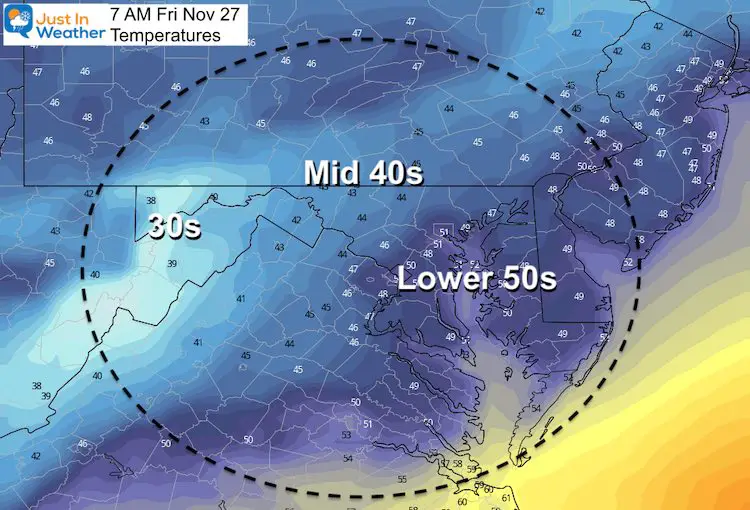 November 25 weather temperatures Friday morning