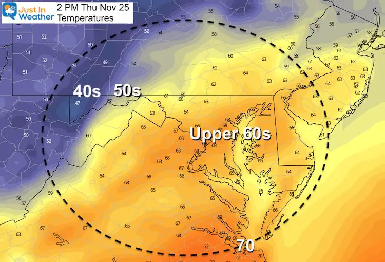 November 25 weather temperatures Thursday afternoon