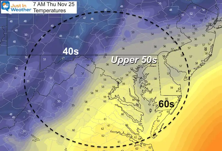 November 25 weather temperatures Thursday morning