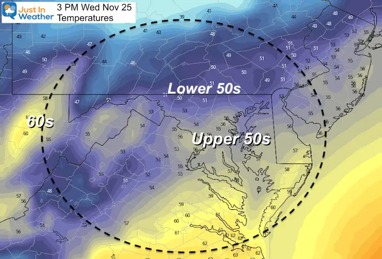 November 25 weather temperatures Wednesday afternoon