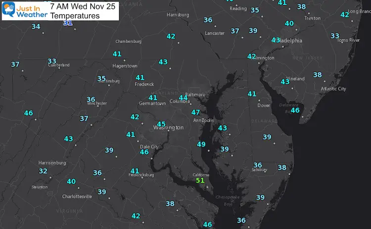 November 25 weather temperatures Wednesday morning