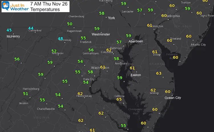 November 26 Weather Thanksgiving morning temperatures