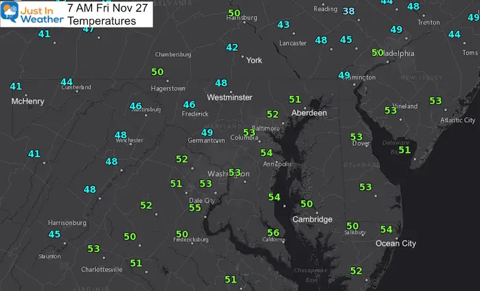 November 27 weather Friday morning temperatures