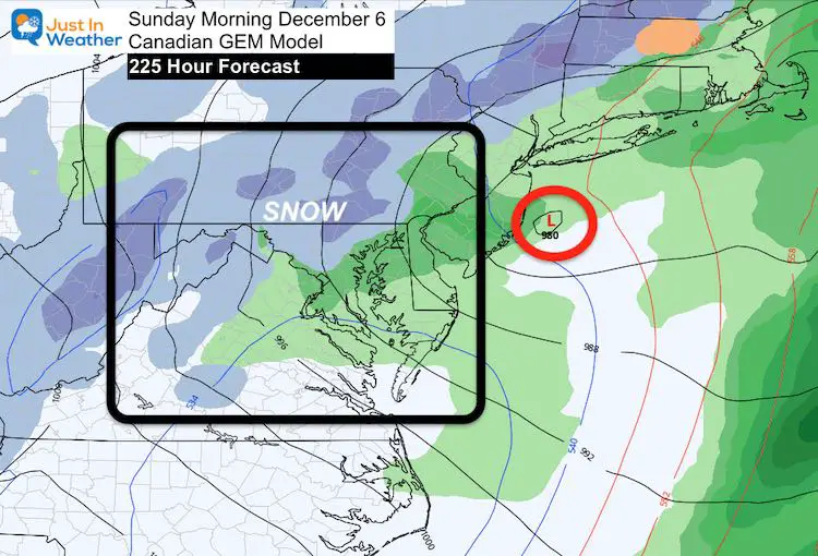 November 27 weather snow outlook Canadian December 6