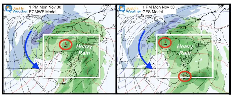 November 27 weather storm Monday Moodels