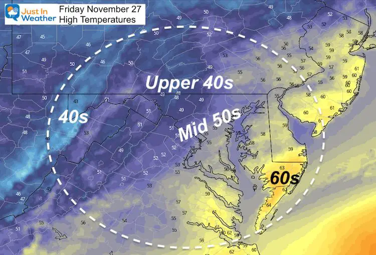 November 27 weather temperatures Friday afternoon