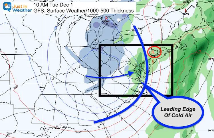 November 28 weather storm snow rain Tuesday 10 AM