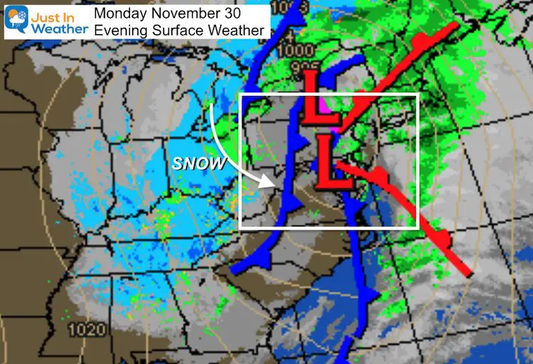 November 30 Monday evening weather snow