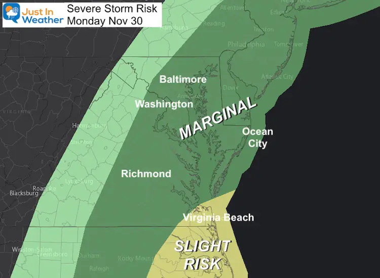 November 30 weather severe storm risk Monday