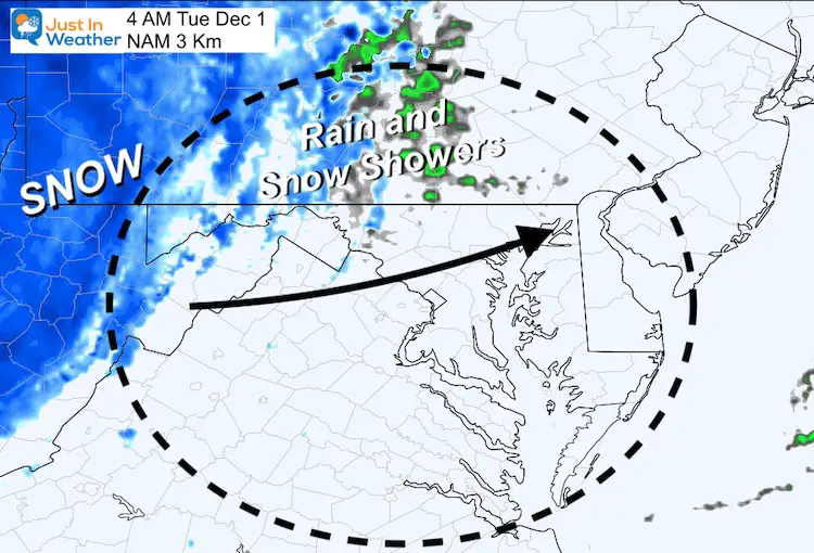 November 30 weather snow Tuesday morning