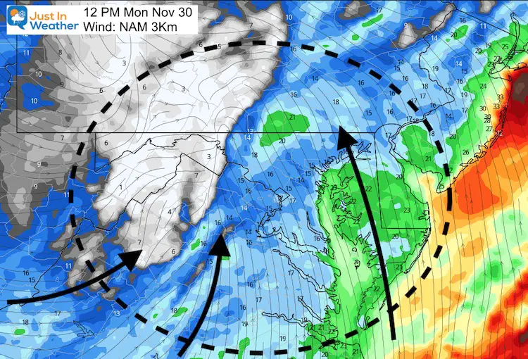 November 30 weather wind Monday 12 PM