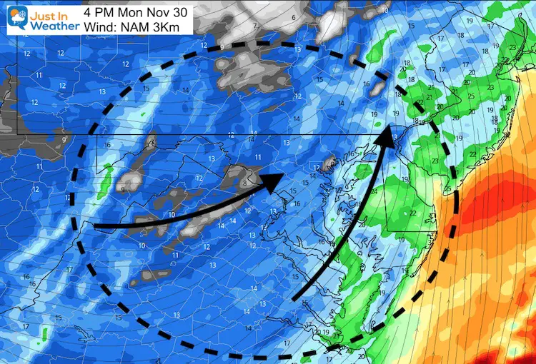 November 30 weather wind Monday 4 PM