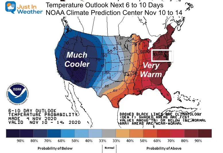 November 4 temperature outlook NOAA Day 6 to 10