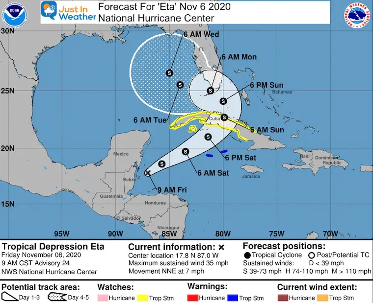 November 6 Tropical Strom Eta Forecast National Hurricane Center