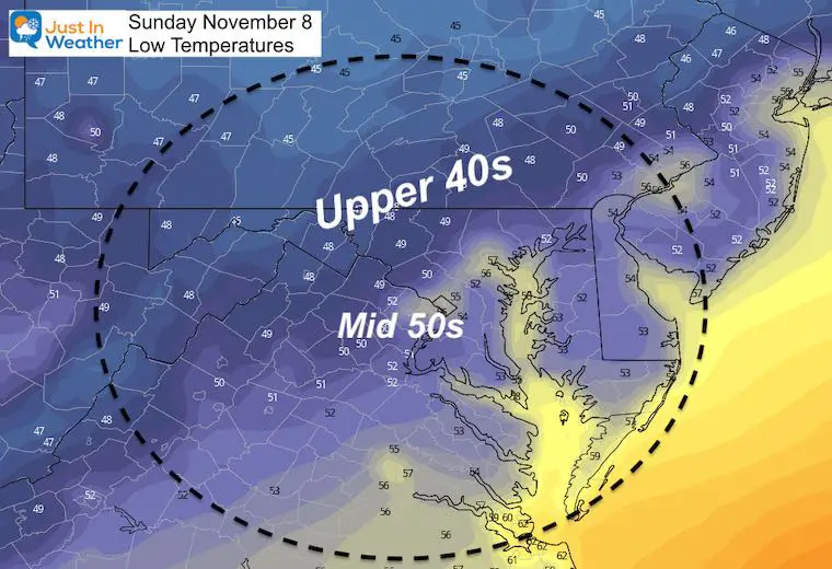 November 7 weather temperatures Sunday morning