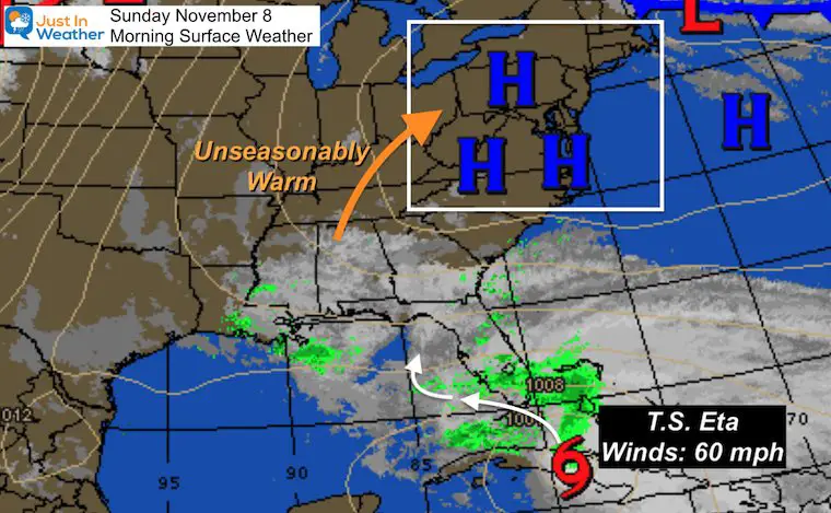 November 8 weather Tropical Storm Eta Sunday morning