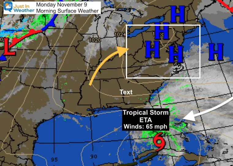 November 9 weather Monday morning