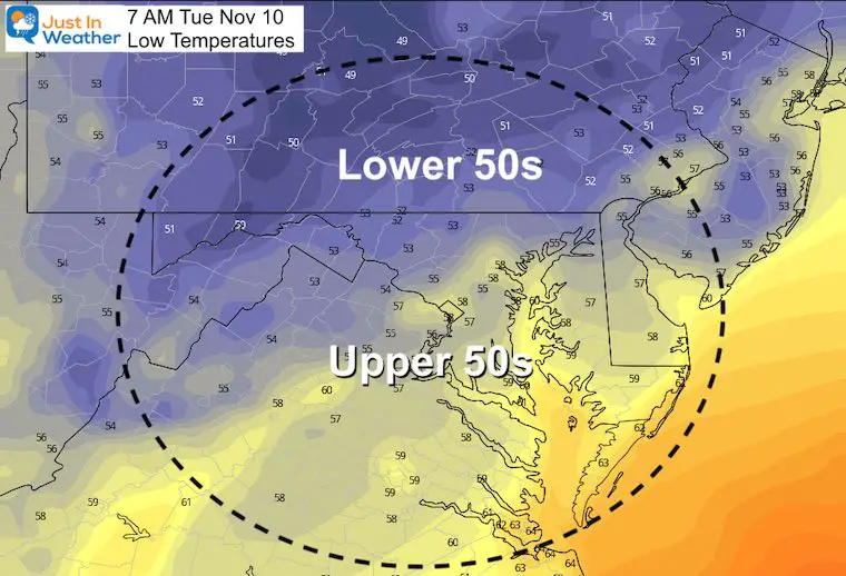 November 9 weather temperatures Tuesday morning