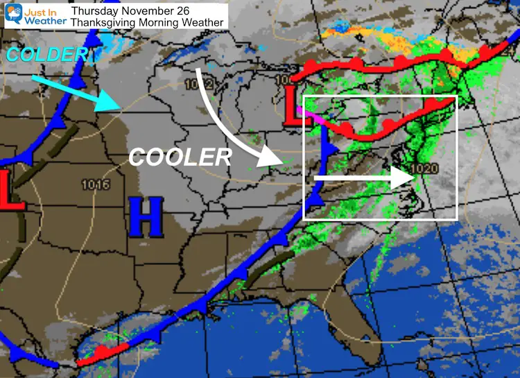 Novmeber 26 Thanksgiving weather Thursday morning map