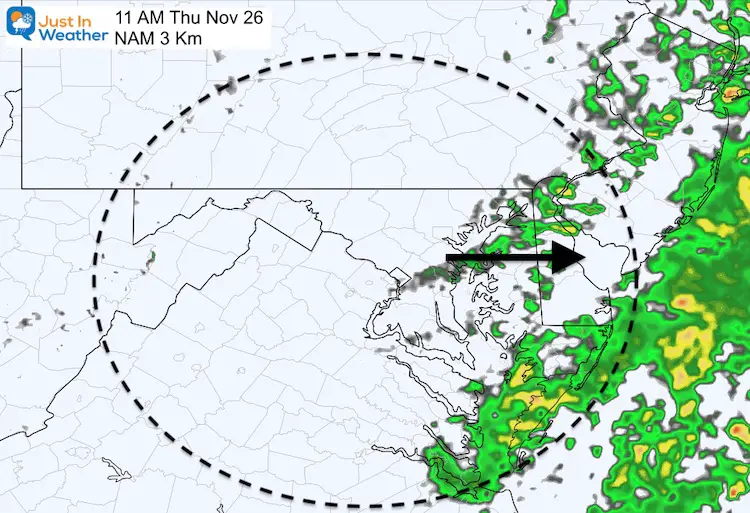 Novmeber 26 Thanksgiving weather rain morning