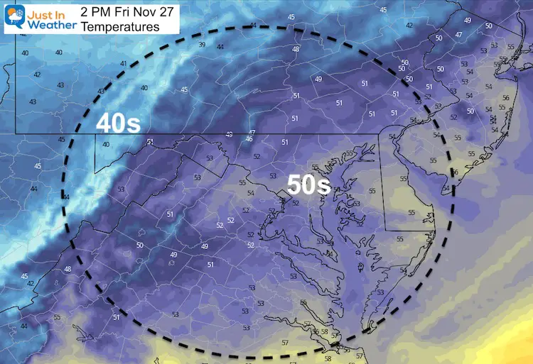 Novmeber 26 weather temperatures Friday afternoon