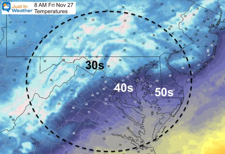 Novmeber 26 weather temperatures Friday morning