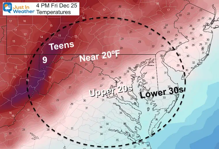 Christmas Day weather Temperatures 4 PM