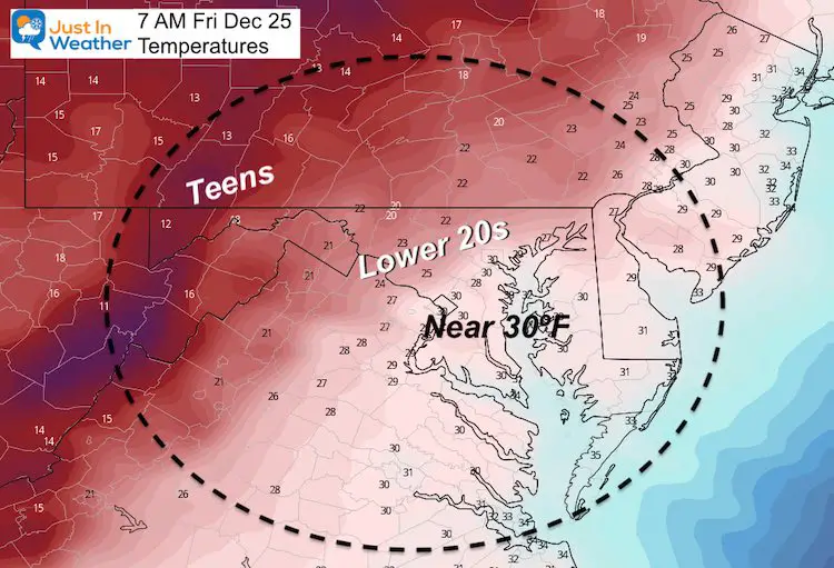 Christmas Day weather Temperatures 7 AM