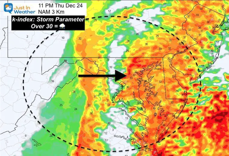 Christmas Eve Severe Weather K Index