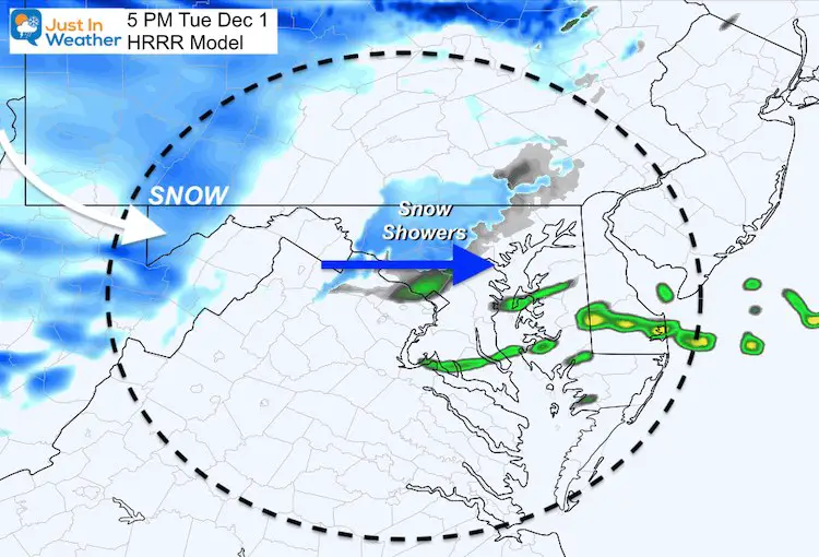 December 1 weather snow Tuesday 5 PM