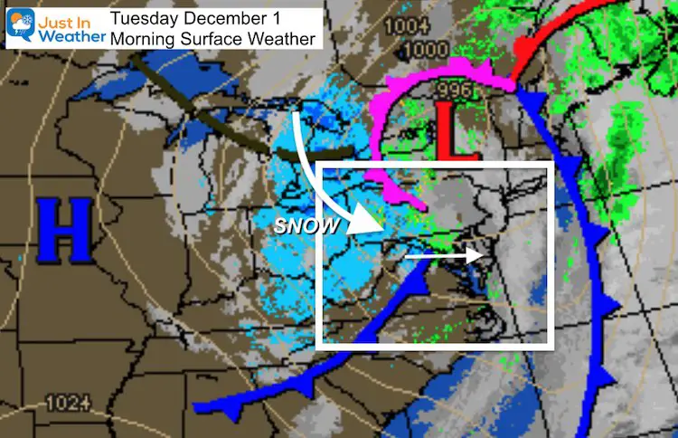 December 1 weather snow Tuesday morning