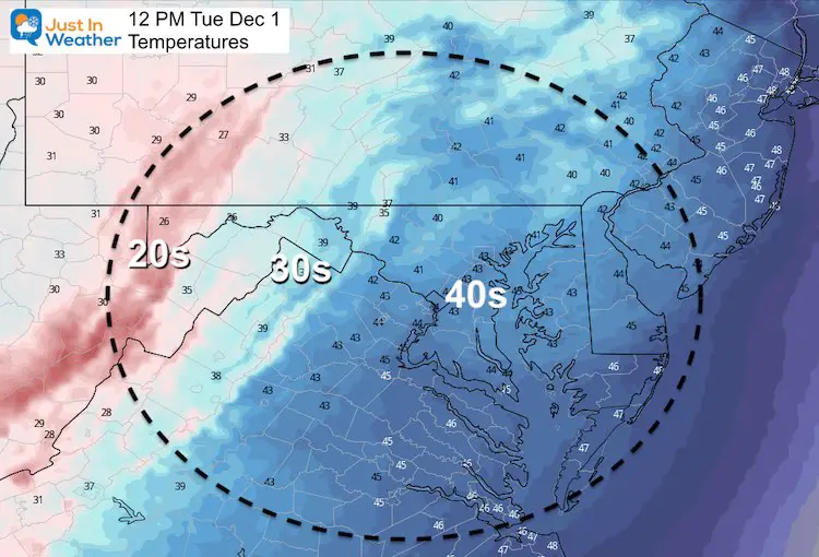 December 1 weather temperatures Tuesday 12 PM