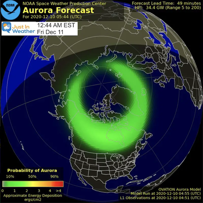 December 10 Aurora Forecast North America