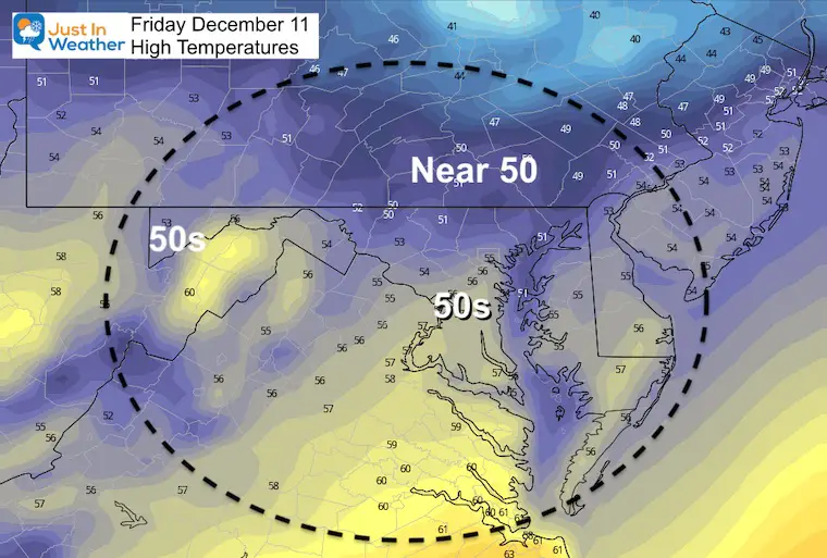 December 10 weather temperatures Friday afternoon