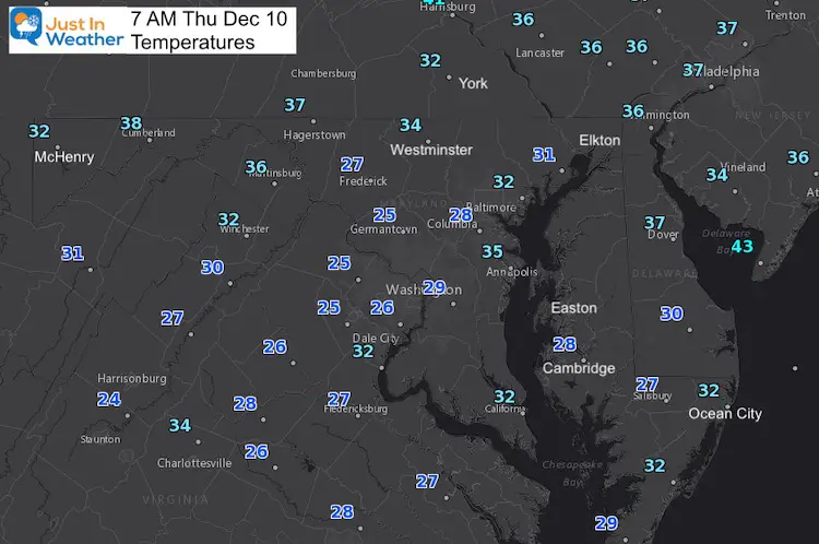 December 10 weather temperatures Thursday morning