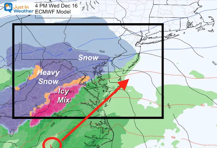 December 11 weather storm snow ice ECMWF Wednesday