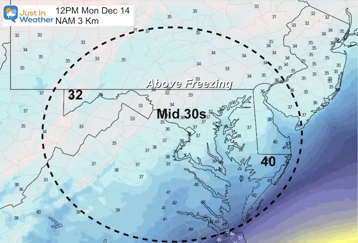 December 12 weather temperatures Monday