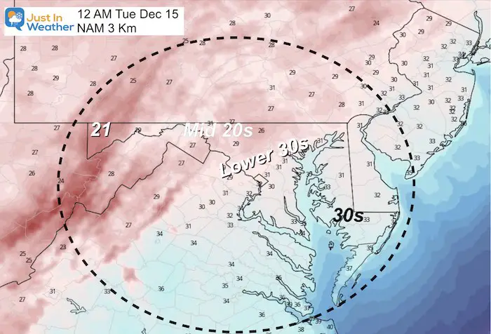 December 12 weather temperatures Monday night