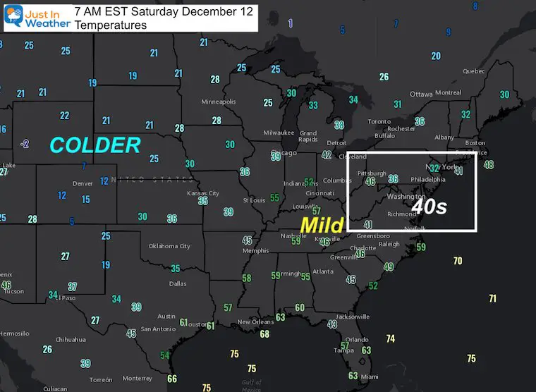 December 12 weather temperatures Saturday morning