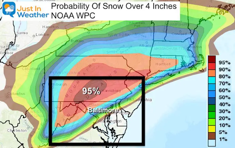 December 14 snow storm NWS probability 4 inches