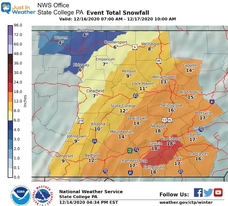 December 14 snow storm forecast National Weather Service State College