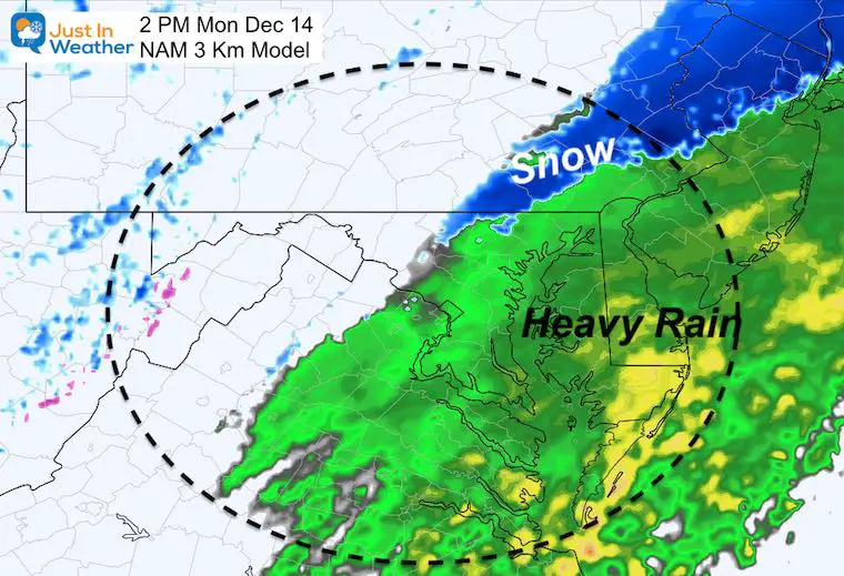 December 14 weather snow rain Monday 2 PM