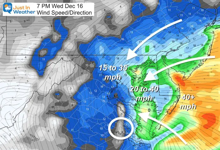 December 15 storm wind speed Wednesday 7 PM